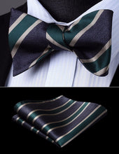 Load image into Gallery viewer, Striped Dark Gray-Green Bow Tie Square Pocket Set