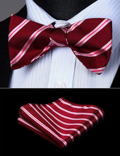 Load image into Gallery viewer, Striped Red Bow Tie Square Pocket Set