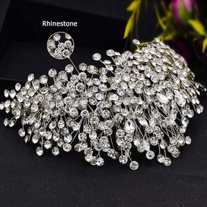 Silver Rhinestone Headpiece for Women Handmade Hair Accessories (Headwear + Earrings Set)