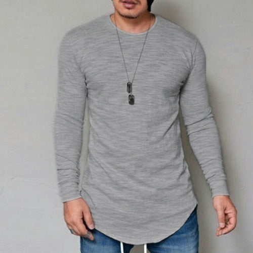 Men's Cotton Knit Gray Long Sleeve Hipster Shirt