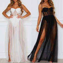 Load image into Gallery viewer, Sweetheart Corset Black Spaghetti Strap Sheer Maxi Dress