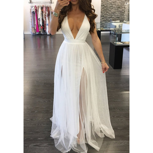 Lovely White Chiffon Backless Maxi Dress