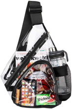Load image into Gallery viewer, Durable Sling Black Bag Clear Backpack with Adjustable Strap