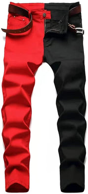 Men's Red and Black Stretchy Slim Fit Jeans Denim Pants