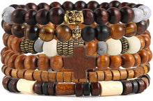 Load image into Gallery viewer, Monroe Skull &amp; Wooden Cross Hemp Cord Wood Beads Wristbands Bracelet