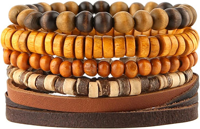 Jackie Coconut Shell 5 Mix Hemp Cord Wood Beads Wristbands Bracelet