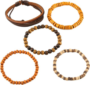 Jackie Coconut Shell 5 Mix Hemp Cord Wood Beads Wristbands Bracelet