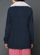 Load image into Gallery viewer, Lapel Sherpa Fleece Lined Long Sleeve Navy Blue Button Jacket