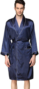Men's Blue Satin Dragon Silk Long Sleeve Robe