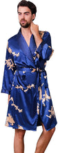Load image into Gallery viewer, Men&#39;s Royal Blue &amp; Gold Satin Dragon Silk Long Sleeve Robe
