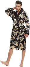 Load image into Gallery viewer, Men&#39;s Black &amp; Gold Satin Dragon Silk Long Sleeve Robe