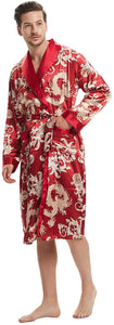 Men's Red Satin Dragon Silk Long Sleeve Robe