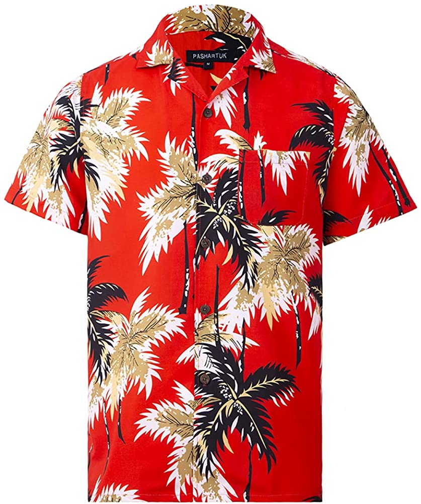 Men's Red Palm Print Short Sleeve Shirt