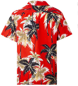 Men's Red Palm Print Short Sleeve Shirt