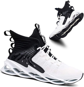 Men's Black and White Running Shoes Hi Top Sneakers