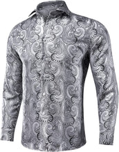 Load image into Gallery viewer, Men&#39;s Gray Paisley Button Down Long Sleeve Shirt