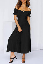 Load image into Gallery viewer, High Waist Black Palazzo Puff Sleeve Sweetheart Jumpsuit