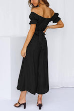 Load image into Gallery viewer, High Waist Black Palazzo Puff Sleeve Sweetheart Jumpsuit