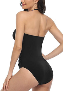 Strapless Black Ruched Bathing Suit