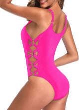 Load image into Gallery viewer, Pink One Piece Cross Lace Up Monokini Swimwear