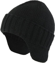 Load image into Gallery viewer, Black Knit Earflap Stocking Caps Beanie Hat with Ears