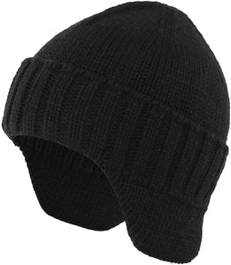 Black Knit Earflap Stocking Caps Beanie Hat with Ears