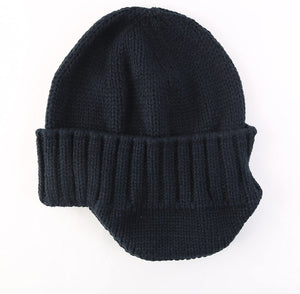 Navy Knit Earflap Stocking Caps Beanie Hat with Ears
