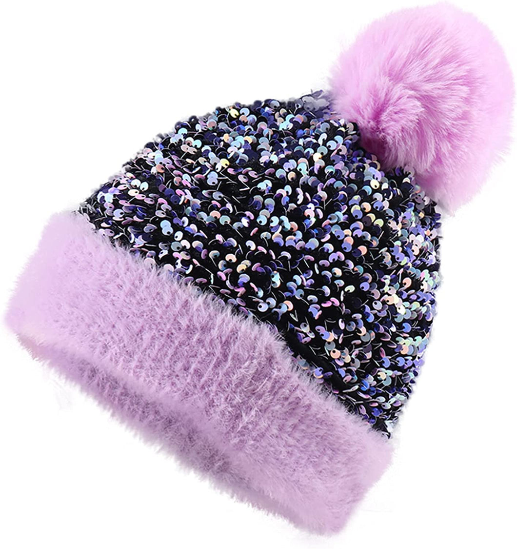 Whimsical Bella Purple Sequin Knitted Beanie Hat