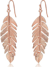 Load image into Gallery viewer, Bohemian Lightweight Rose Gold Tone Feather Layered Dangle Earrings