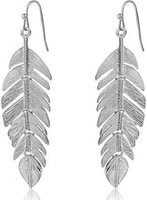 Load image into Gallery viewer, Bohemian Lightweight Silver Tone Feather Layered Dangle Earrings
