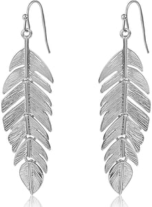 Bohemian Lightweight Silver Tone Feather Layered Dangle Earrings