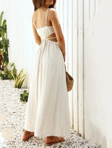 Spaghetti Strap Square Neck White Maxi Dress