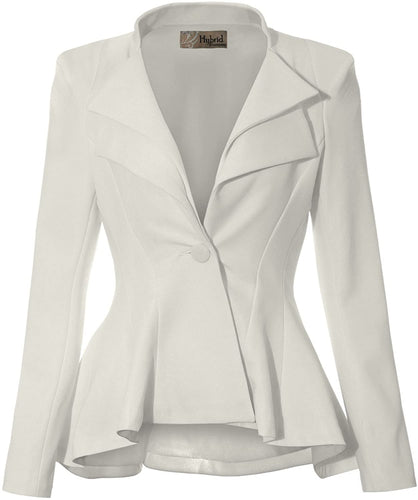 Double Notch Lapel Sharp Shoulder Pad Ivory Blazer