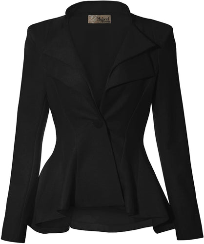 Business Chic Black Peplum Style Long Sleeve Lapel Blazer