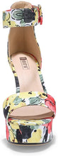 Load image into Gallery viewer, Sabrina Floral Yellow Chunky High Heels Sandals