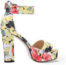 Load image into Gallery viewer, Sabrina Floral Yellow Chunky High Heels Sandals