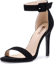 Load image into Gallery viewer, Open Toe Black Nubuck High Heel Stiletto Sandals