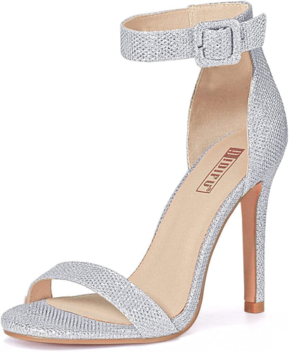 Open Toe Silver Glitter High Heel Stiletto Sandals