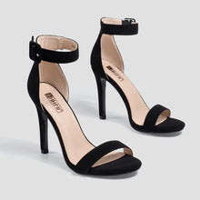 Load image into Gallery viewer, Open Toe Black Nubuck High Heel Stiletto Sandals