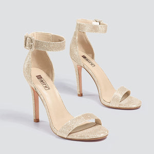 Open Toe Gold Glitter High Heel Stiletto Sandals