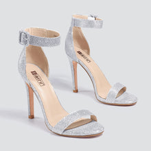 Load image into Gallery viewer, Open Toe Silver Glitter High Heel Stiletto Sandals