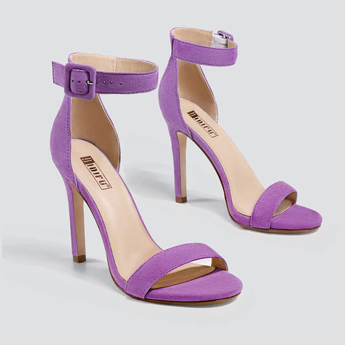 Open Toe Lilac Suede High Heel Stiletto Sandals