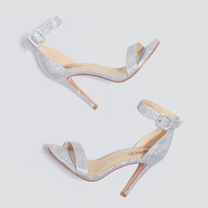 Open Toe Silver Glitter High Heel Stiletto Sandals