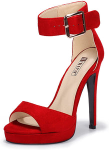 Red Suede Peep Toe Ankle Strap High Heel Sandals