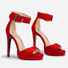 Load image into Gallery viewer, Red Suede Peep Toe Ankle Strap High Heel Sandals