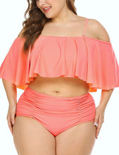 Load image into Gallery viewer, High Waisted Red Ruffled Flounce Top Plus Size Bikini