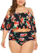 Load image into Gallery viewer, High Waisted Red Ruffled Flounce Top Plus Size Bikini