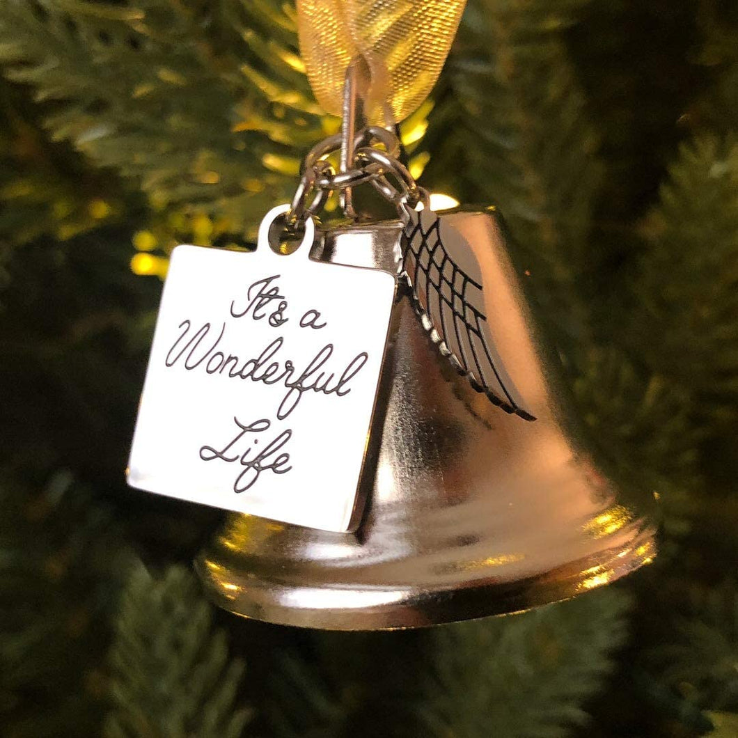 Stella Silver Angel Bell Ornament with Stainless Steel Angel Wing Charm