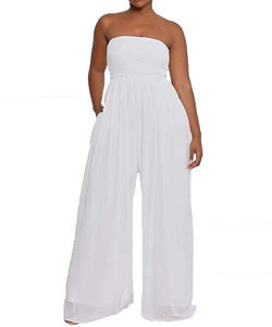 Wild Free White Off Shoulder Dress tube Loose Romper with Pockets Jumpsuit
