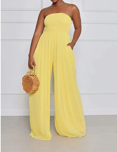 Wild Free Yellow Off Shoulder Loose Fit with Pockets Jumpsuit